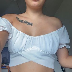 Jeans warehouse off shoulder top crop with open back and tied in back